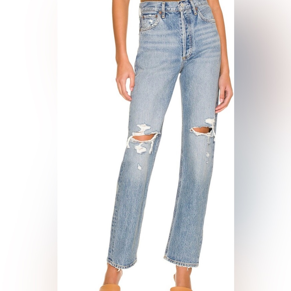 AGolde high rise 90s straight button fly distressed jeans sz 26